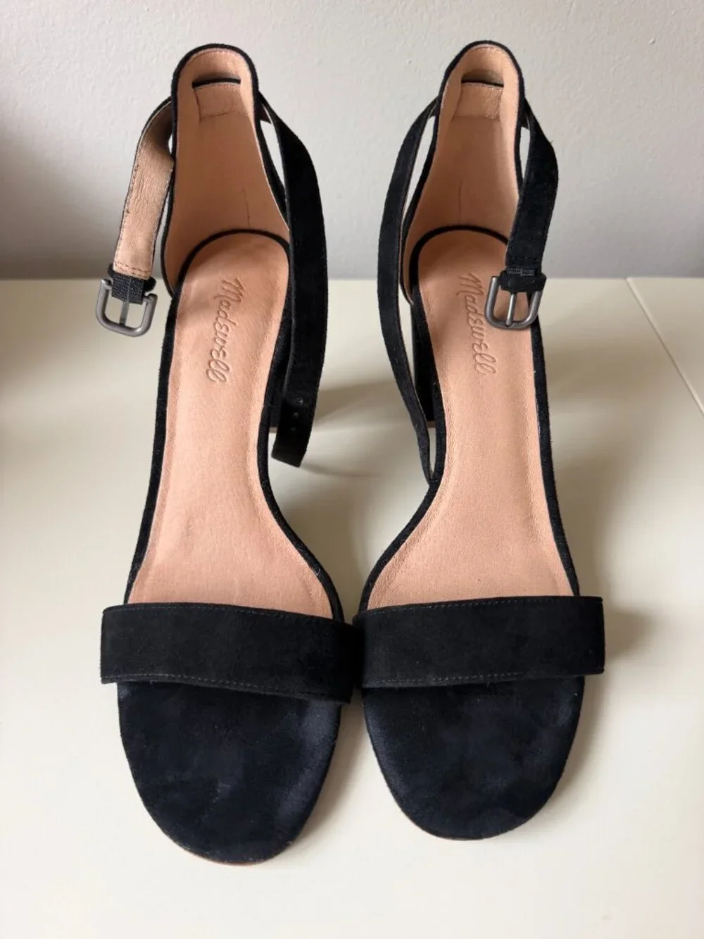 NWOT Madewell Black Suede Ankle Strap Heeled Sandals Size 9